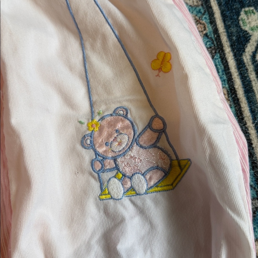 Pink and White Baby Romper with Embroidered Bear - Picture 3 of 4